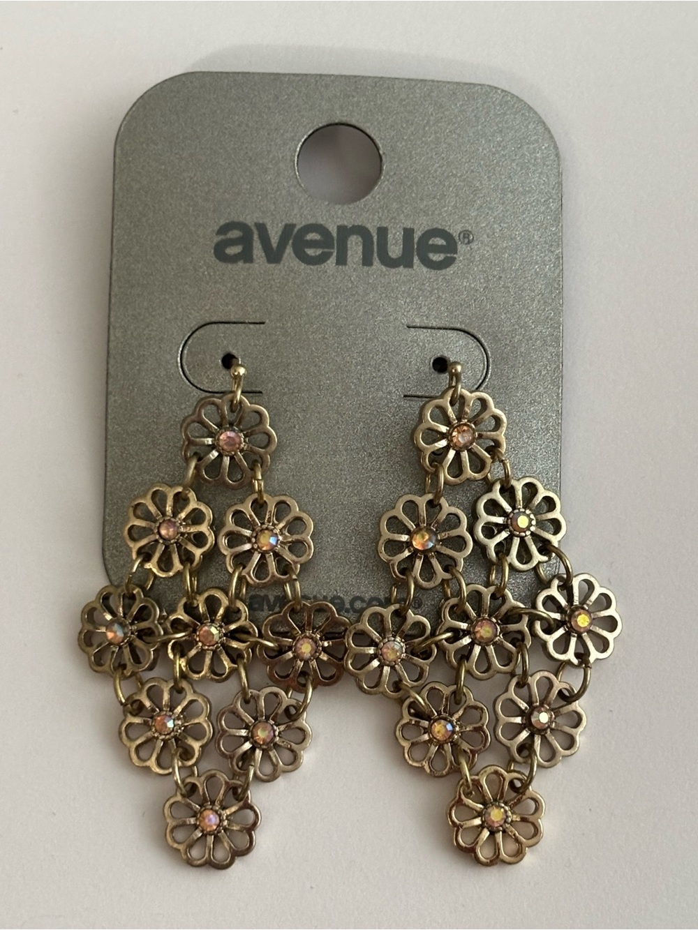 Avenue Gold Floral Chandelier Earrings with Iridescent Crystal Accents
